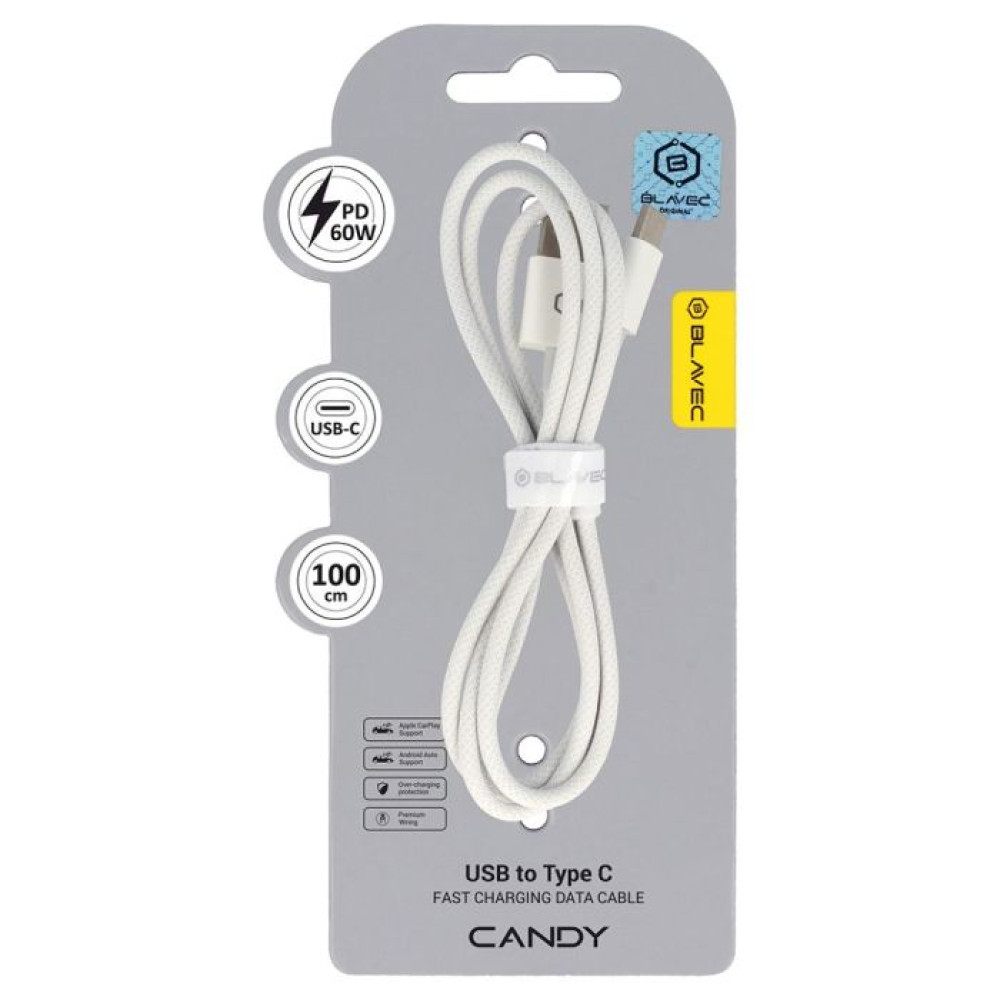 Blavec Cable Candy braided - USB to Type C - PD 60W 3A 1 metre Apple CarPlay/Android Auto