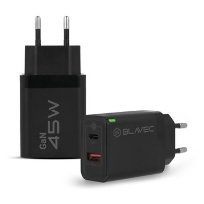 Blavec BC-5 GaN Wall Charger - USB + Type C - PD QC 45W 3A Black