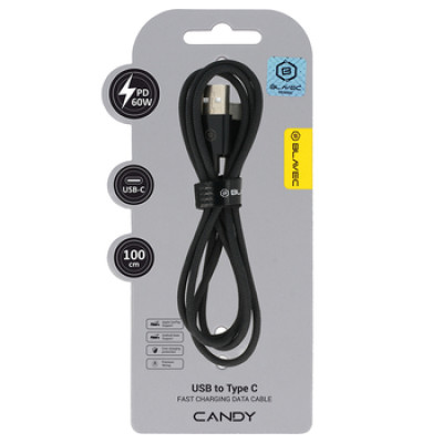 Blavec Candy Braided Cable - USB to Type C - PD 60W 3A 1 Meter Apple CarPlay/Android Auto black