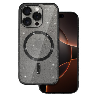 Glitter Magsafe Case for Iphone 16 Pro black clear