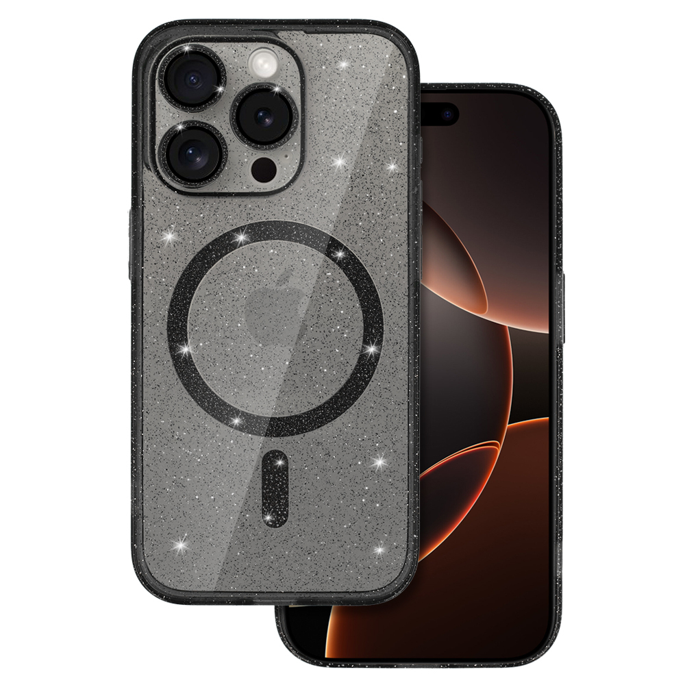 Glitter Magsafe Case for Iphone 16 Pro Max black clear