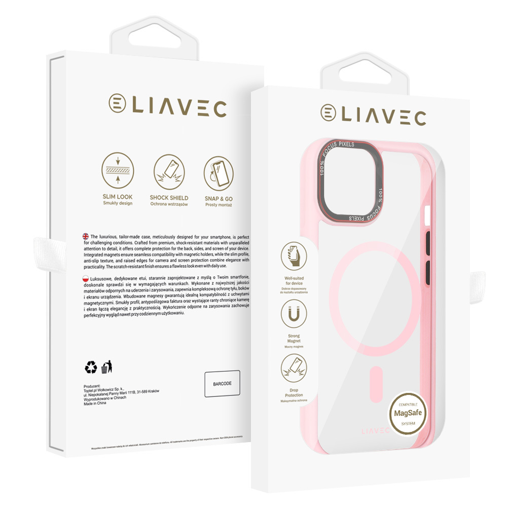Liavec Hybrid Magsafe Clear Case for Iphone 15 light pink