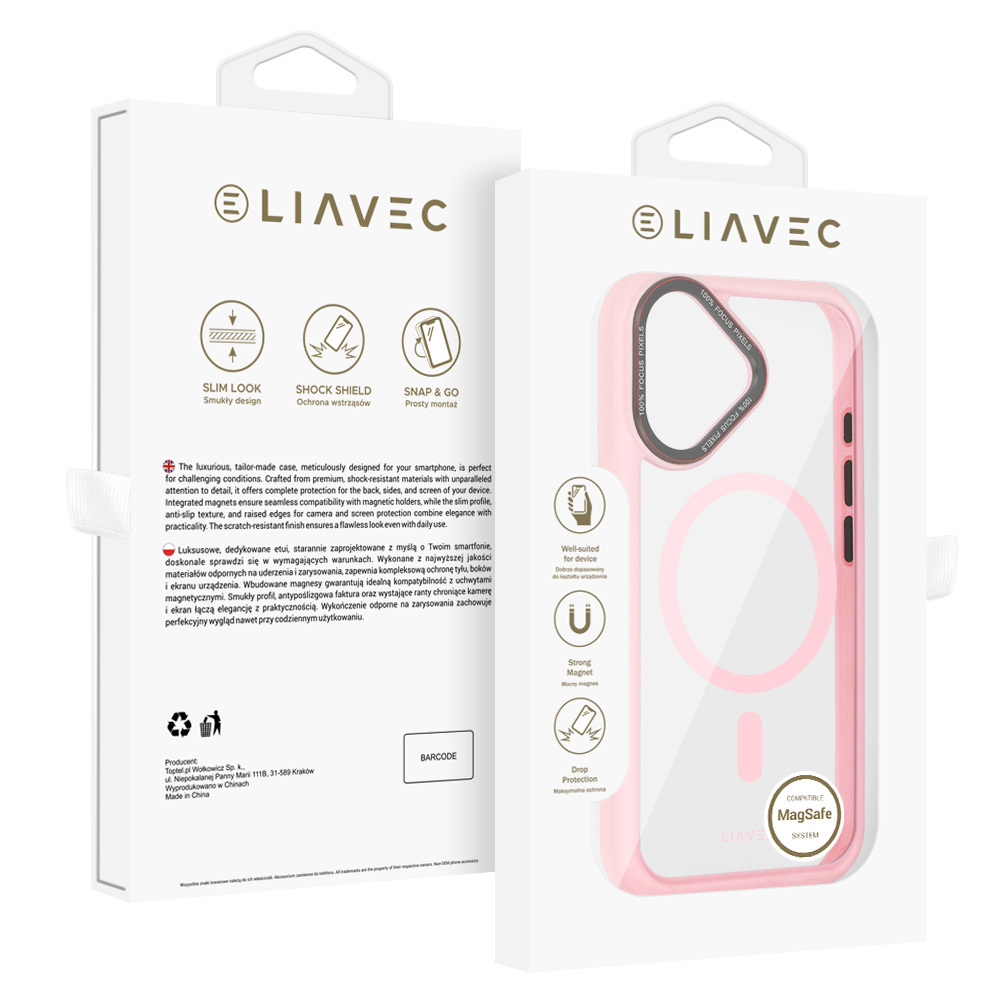 Liavec Hybrid Magsafe Clear Case for Iphone 16 light pink