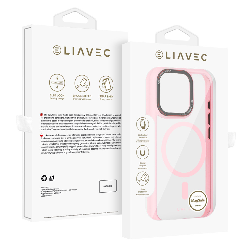 Liavec Hybrid Magsafe Clear Case for Iphone 16 Pro Max light pink