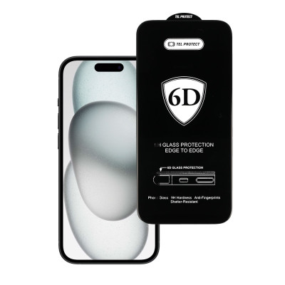 Tel Protect Full Glue 6D Tempered Glass for IPHONE 15 PLUS BLACK