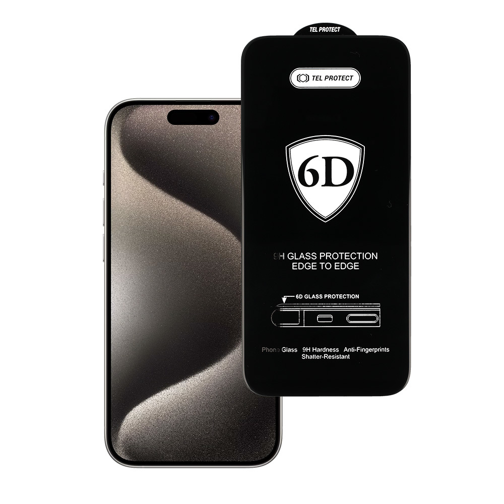 Tel Protect Full Glue 6D Tempered Glass for IPHONE 15 PRO BLACK