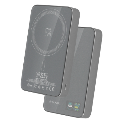 Blavec Power Bank 10000mAh BJ-04 Slim 13,5mm - Type C - 22,5W magnetic Magsafe 3 in 1 (PBBJ04-MC10G) grey glass