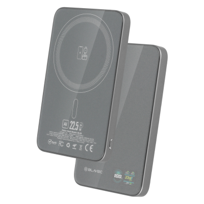 Blavec Power Bank 5000mAh BJ-04 Ultra Slim 7,8mm - Type C - 22,5W magnetic Magsafe 3 in 1 (PBBJ04-MC5G) grey glass