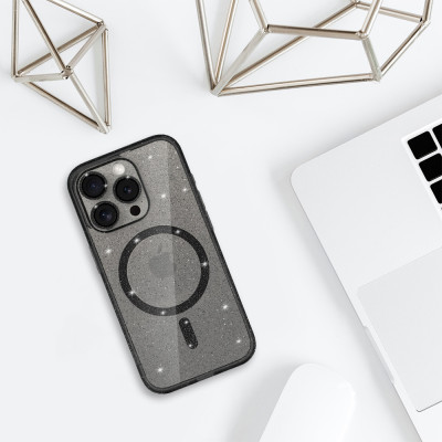 Glitter Magsafe Case for Iphone 14 Pro black clear