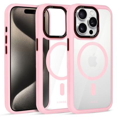 Liavec Hybrid Magsafe Clear Case for Iphone 15 Pro jasnoróżowy