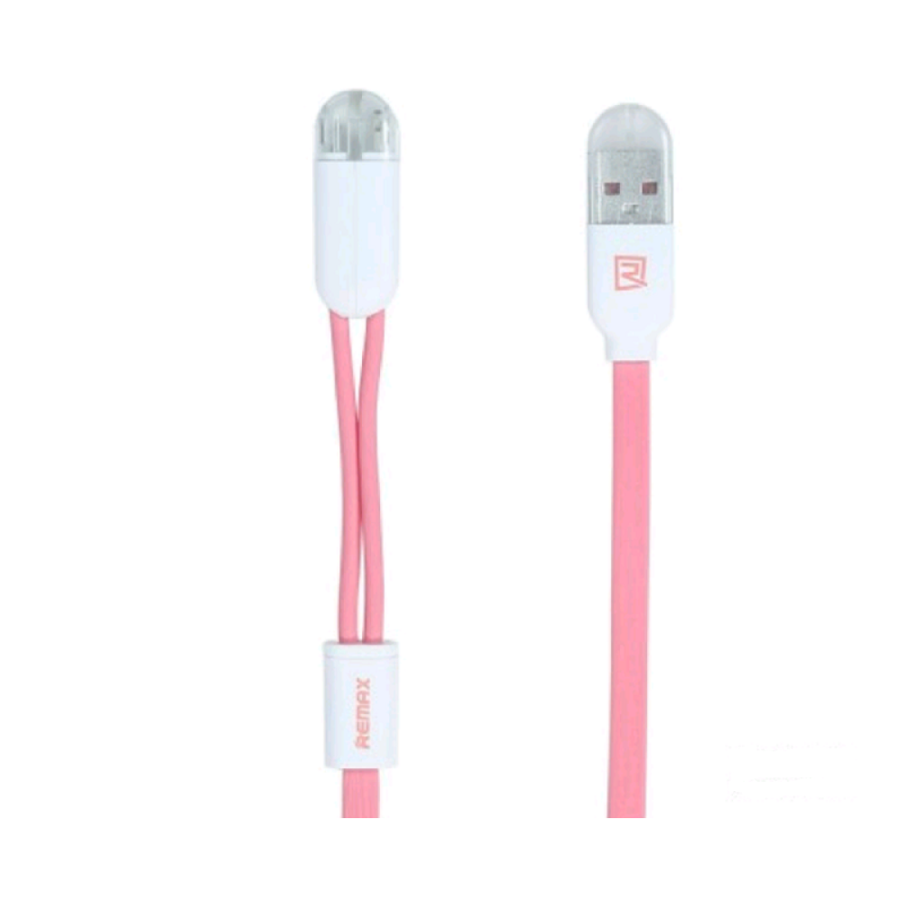 Remax Καλώδιο Φόρτισης και Μεταφοράς Δεδομένων 2 σε 1 USB to MicroUSB + Lightning - 1m (RM5-018-PNK) - Pink