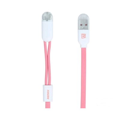 Remax Καλώδιο Φόρτισης και Μεταφοράς Δεδομένων 2 σε 1 USB to MicroUSB + Lightning - 1m (RM5-018-PNK) - Pink