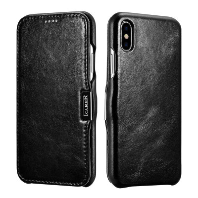 iCarer Vintage Series Side-Open Δερμάτινη Θήκη iPhone X / XS - Black (11747)