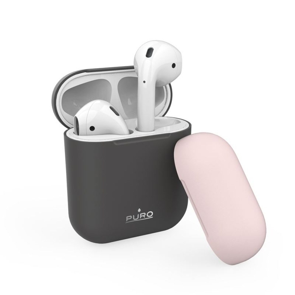 Puro ICON Θήκη Σιλικόνης για Airpods 2nd Gen / 1st Gen - Dark Grey + Rose Cap (APCASE2-DKGREY)