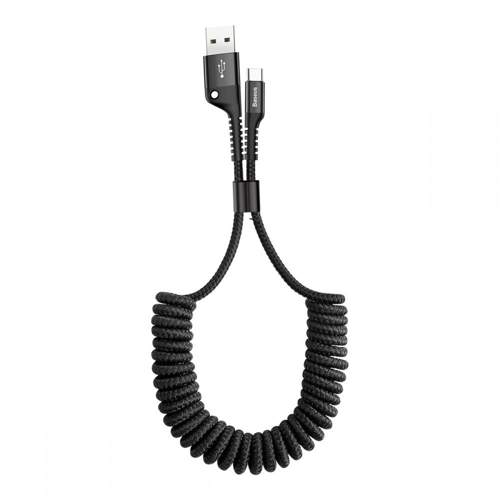Baseus Fish Eye Spring Data Cable - Καλώδιο Φόρτισης και Μεταφοράς Δεδομένων USB σε Type-C - 2Α - 1m - Black (CATSR-01)