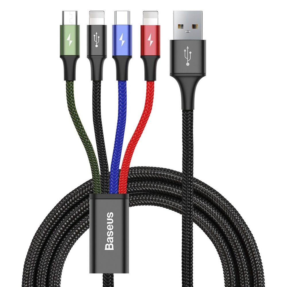 Baseus Rapid Series 4 in 1 Καλώδιο Φόρτισης USB σε Lightning x 2, Micro-usb & Type-c - 3.5A - 1.2m - Πολύχρωμο (CA1T4-A01)
