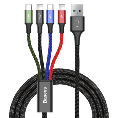 Baseus Rapid Series 4 in 1 Καλώδιο Φόρτισης USB σε Lightning x 2, Micro-usb & Type-c - 3.5A - 1.2m - Πολύχρωμο (CA1T4-A01)