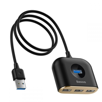 Baseus Square Hub - Αντάπτορας MicroUSB σε USB x 4 - 100cm - Black (CAHUB-AY01)