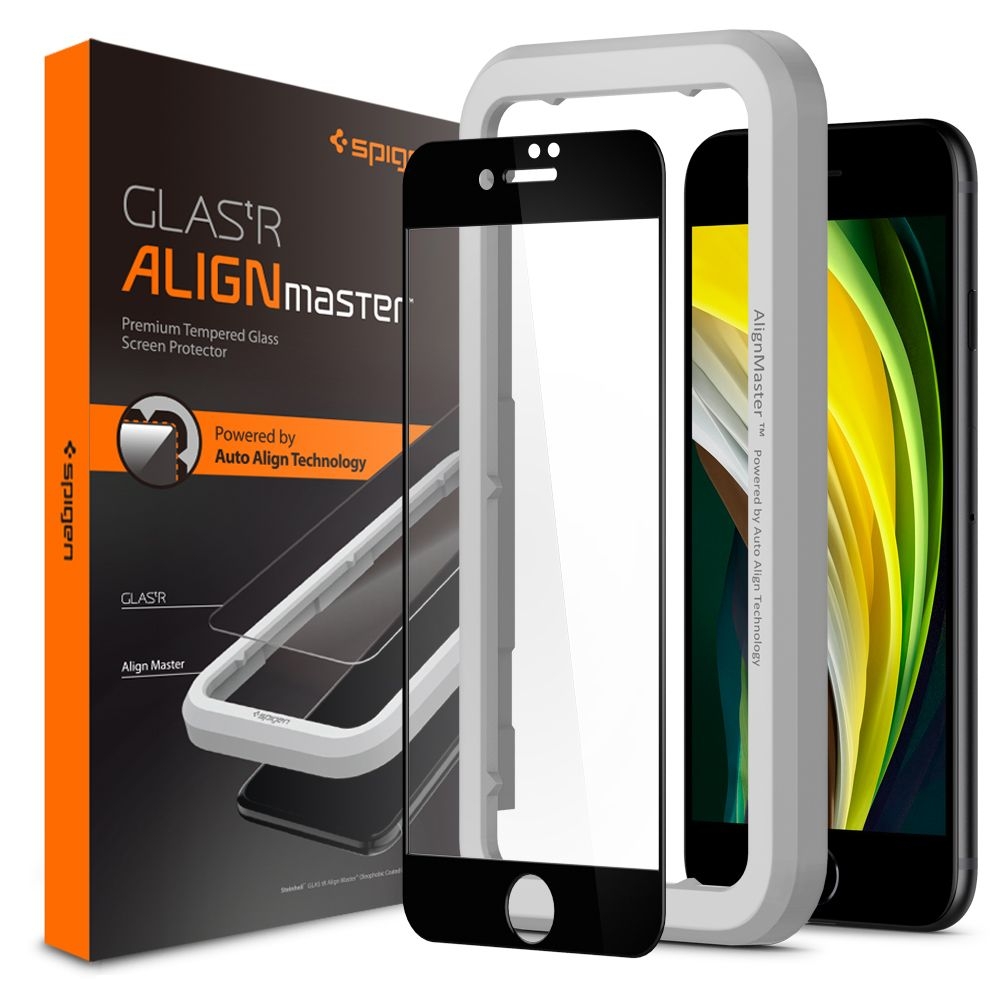 Spigen GLAS.tR ALIGNmaster - Αντιχαρακτικό Fullface Γυάλινο Screen Protector iPhone SE 2020 / 7 / 8 - Black (AGL01294)