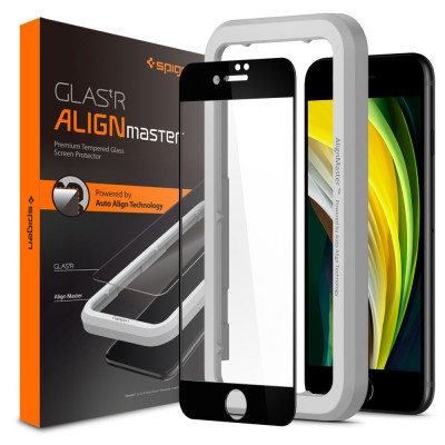 Spigen GLAS.tR ALIGNmaster - Αντιχαρακτικό Fullface Γυάλινο Screen Protector iPhone SE 2020 / 7 / 8 - Black (AGL01294)