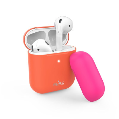 Puro ICON Θήκη Σιλικόνης για Airpods 2nd Gen / 1st Gen - Fluo Orange + Fuchsia Cap (APCASE2FLUOORA)