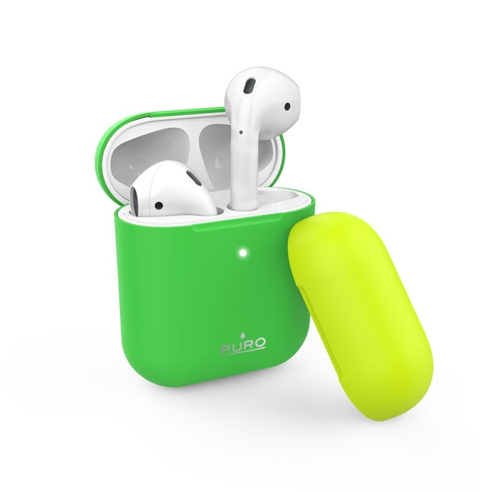 Puro ICON Θήκη Σιλικόνης για Airpods 2nd Gen / 1st Gen - Fluo Green + Yellow Cap (APCASE2FLUOGRN)