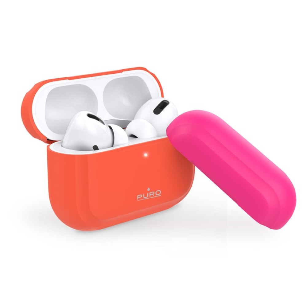 Puro ICON Θήκη Σιλικόνης για Airpods Pro 1st Gen - Fluo Orange - Fuchsia Cap (APPROCASE1FLUOORA)