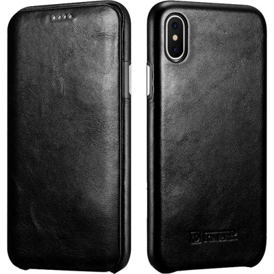 iCarer Vintage Series Curved Edge - Δερμάτινη Θήκη iPhone X / XS - Black (RIX17-BK)