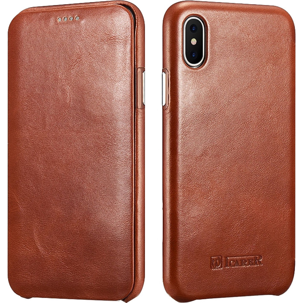 iCarer Vintage Series Curved Edge- Δερμάτινη Θήκη iPhone X / XS - Brown (RIX04a)