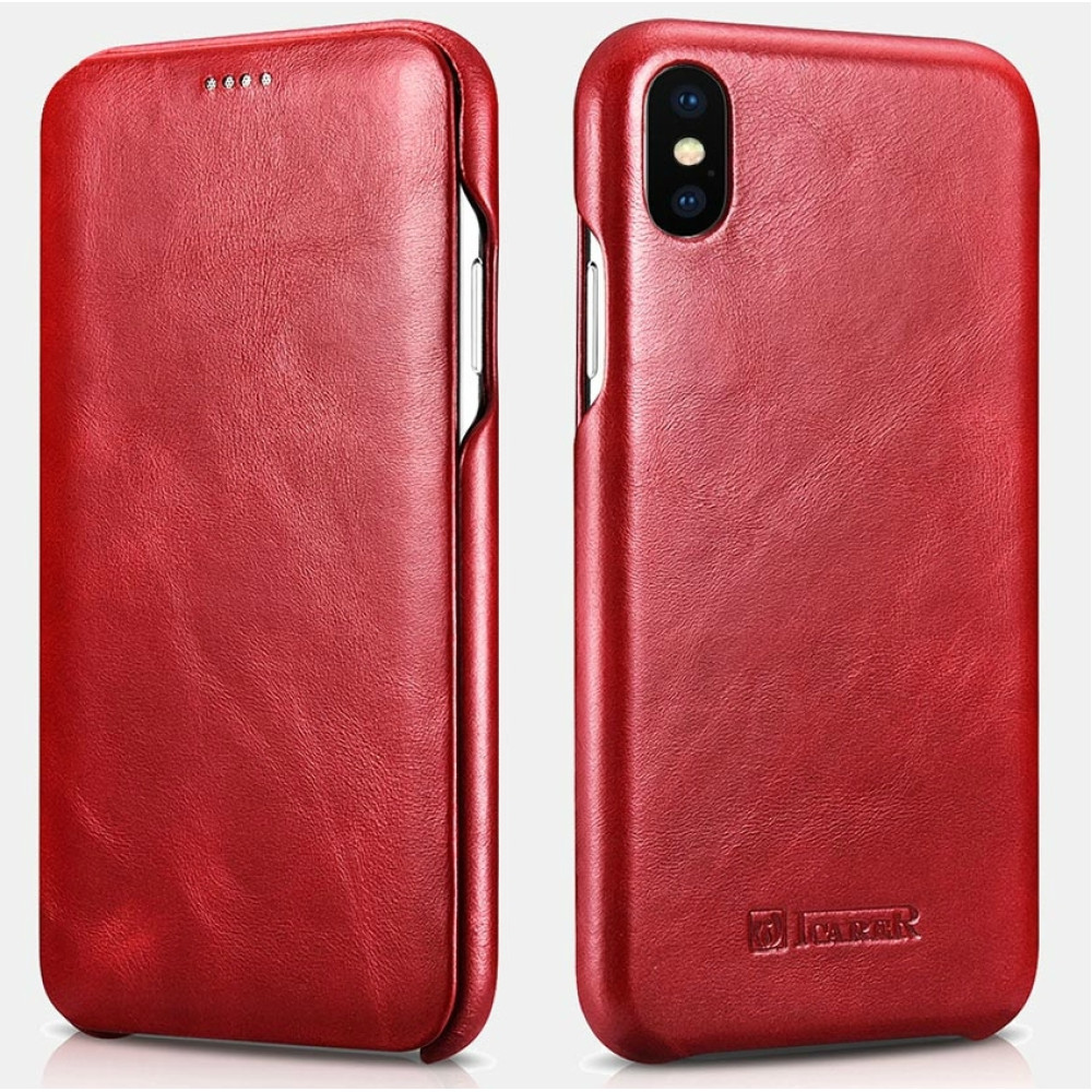 iCarer Vintage Series Curved Edge Folio - Δερμάτινη Θήκη iPhone XS Max - Red (RI902-RD)