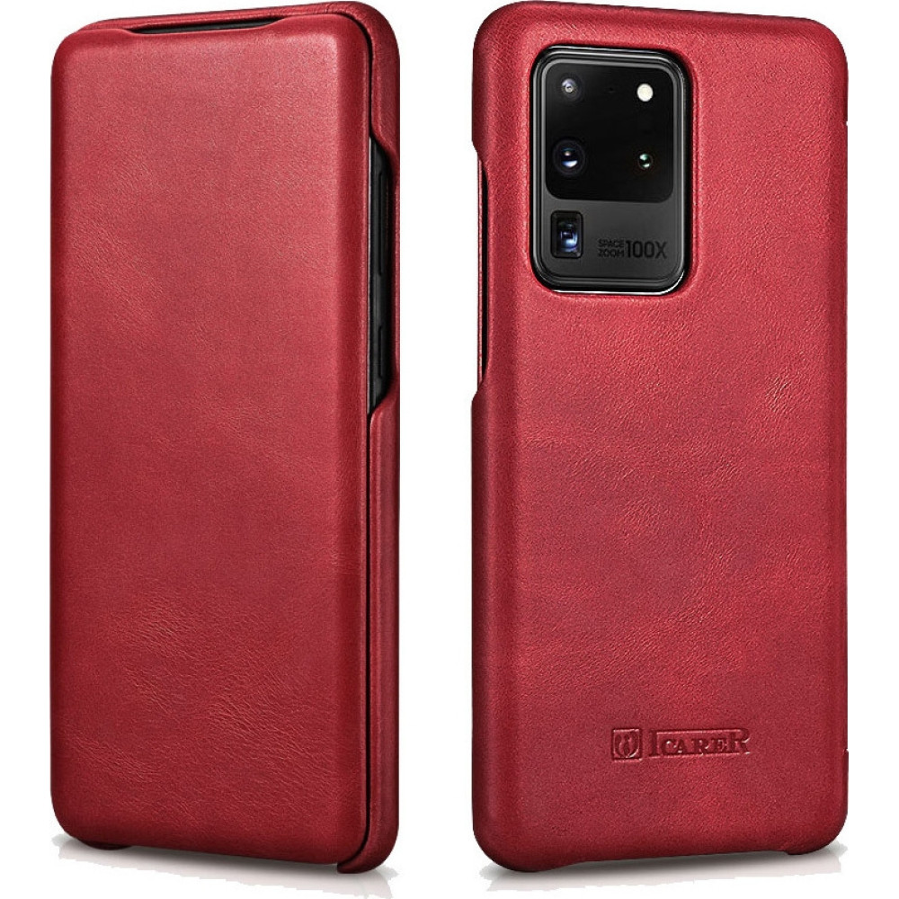 iCarer Vintage Series Curved Edge - Δερμάτινη Θήκη Samsung Galaxy S20 Ultra - Red (RS992008-RD)