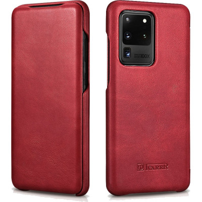 iCarer Vintage Series Curved Edge - Δερμάτινη Θήκη Samsung Galaxy S20 Ultra - Red (RS992008-RD)