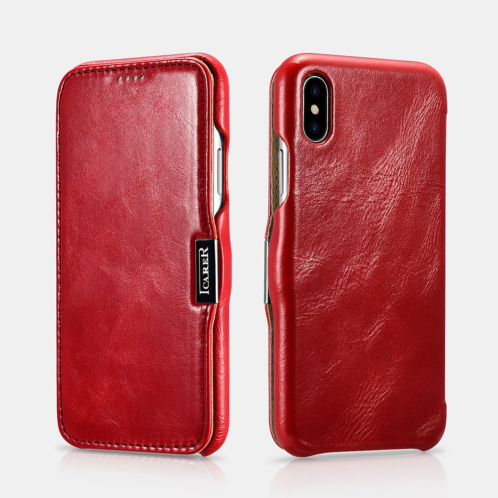 iCarer Vintage Series Side-Open Δερμάτινη Θήκη iPhone X / XS - Red (RIX01)