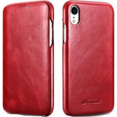 iCarer Vintage Series Curved Edge Folio - Δερμάτινη Θήκη iPhone XR - Red (RI901-RD)