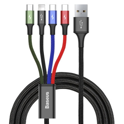 Baseus Rapid Series 4 in 1 Καλώδιο Φόρτισης USB σε Lightning, Micro-usb & Type-c x 2 - 1.2m - 3.5A - Πολύχρωμο (CA1T4-B01)