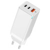 Baseus GaN - Ταχυφορτιστής Ταξιδιού Με Type-C x2 / USB-A x1 - 65W - White (CCGAN-H02)