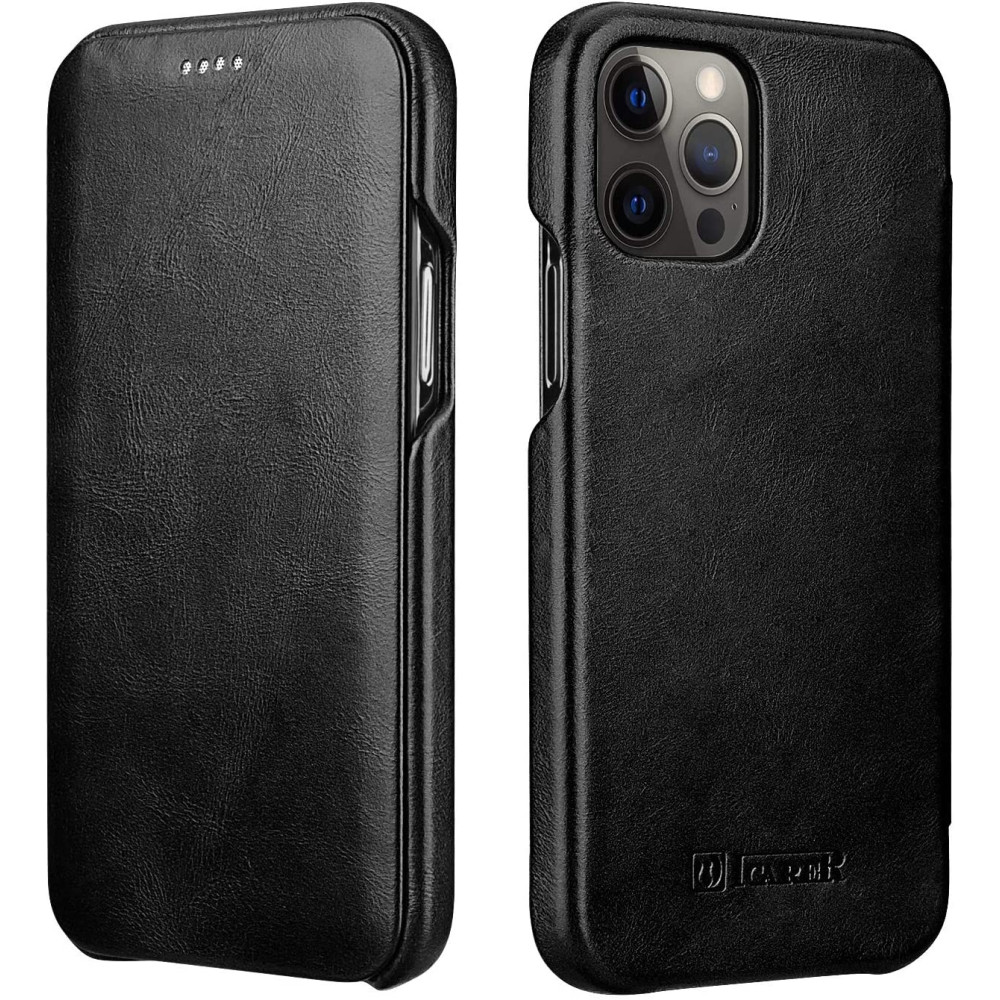 iCarer Vintage Series Curved Edge - Δερμάτινη Θήκη Apple iPhone 12 / 12 Pro - Black (RIX1201-BK)
