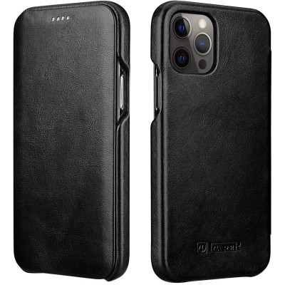 iCarer Vintage Series Curved Edge - Δερμάτινη Θήκη Apple iPhone 12 / 12 Pro - Black (RIX1201-BK)