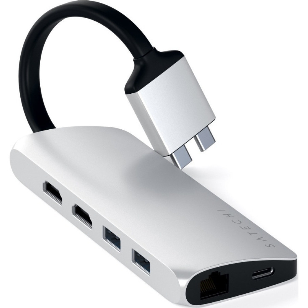 Satechi Αντάπτορας Type-C Dual Multimedia για Macbook - Με 2x USB-A / 1x Type-C / 1x Ethernet / 2x HDMI / 1x SD & Micro SD - Silver (ST-TCDMMAS)