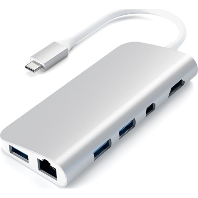 Satechi Αντάπτορας Type-C Multimedia - Με 1x Type-C / 1x 4K HDMI / 3x USB-A / 1x mini-DisplayPort / 1x Ethernet / 1x microSD / 1x SD - Silver (ST-TCMM8PAS)