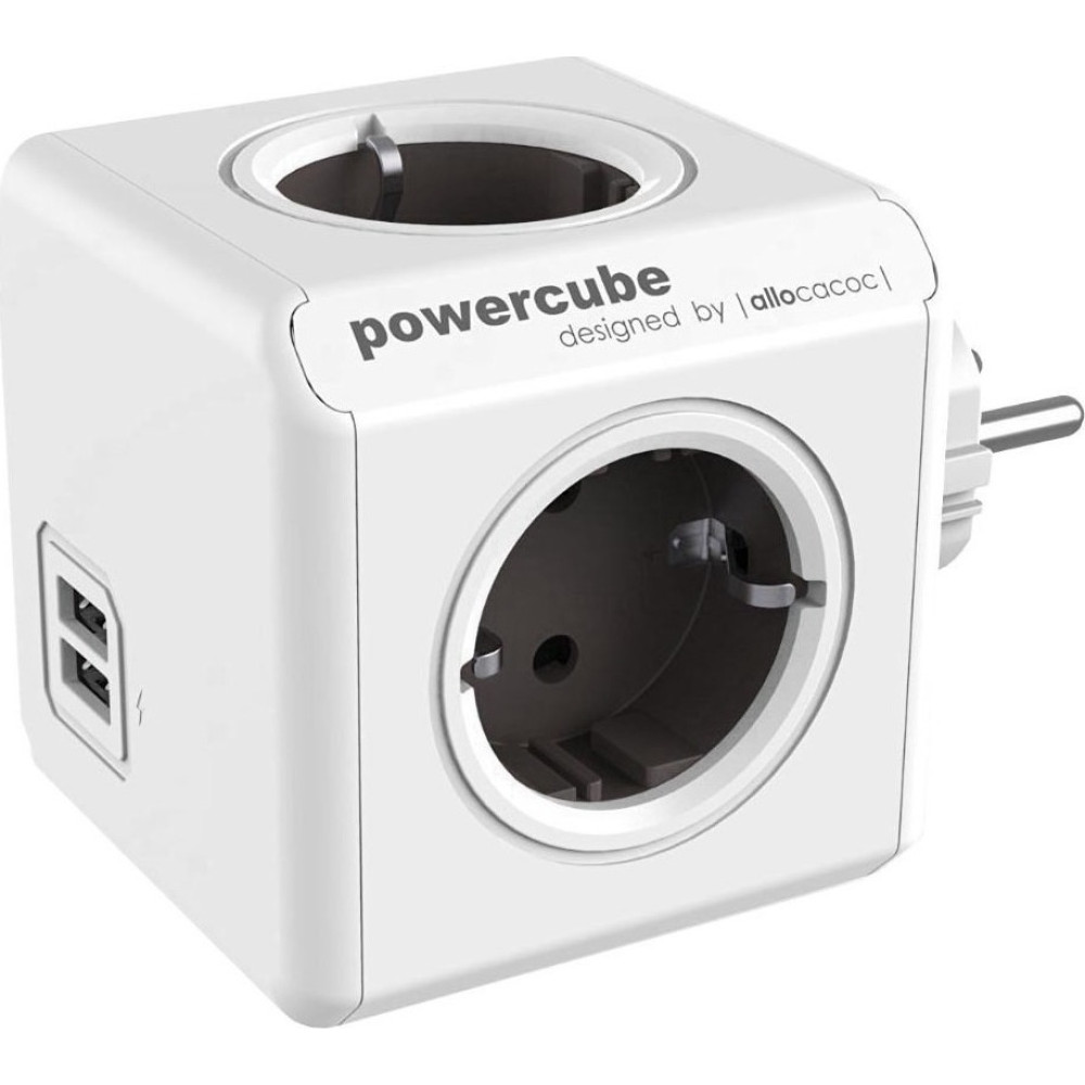 Allocacoc PowerCube Original USB - Πολύπριζο Με 4 Υποδοχές - 2 Θύρες USB - Grey - 2 Έτη Εγγύηση (1202GY/DEOUPC)