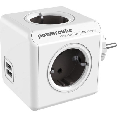 Allocacoc PowerCube Original USB - Πολύπριζο Με 4 Υποδοχές - 2 Θύρες USB - Grey - 2 Έτη Εγγύηση (1202GY/DEOUPC)