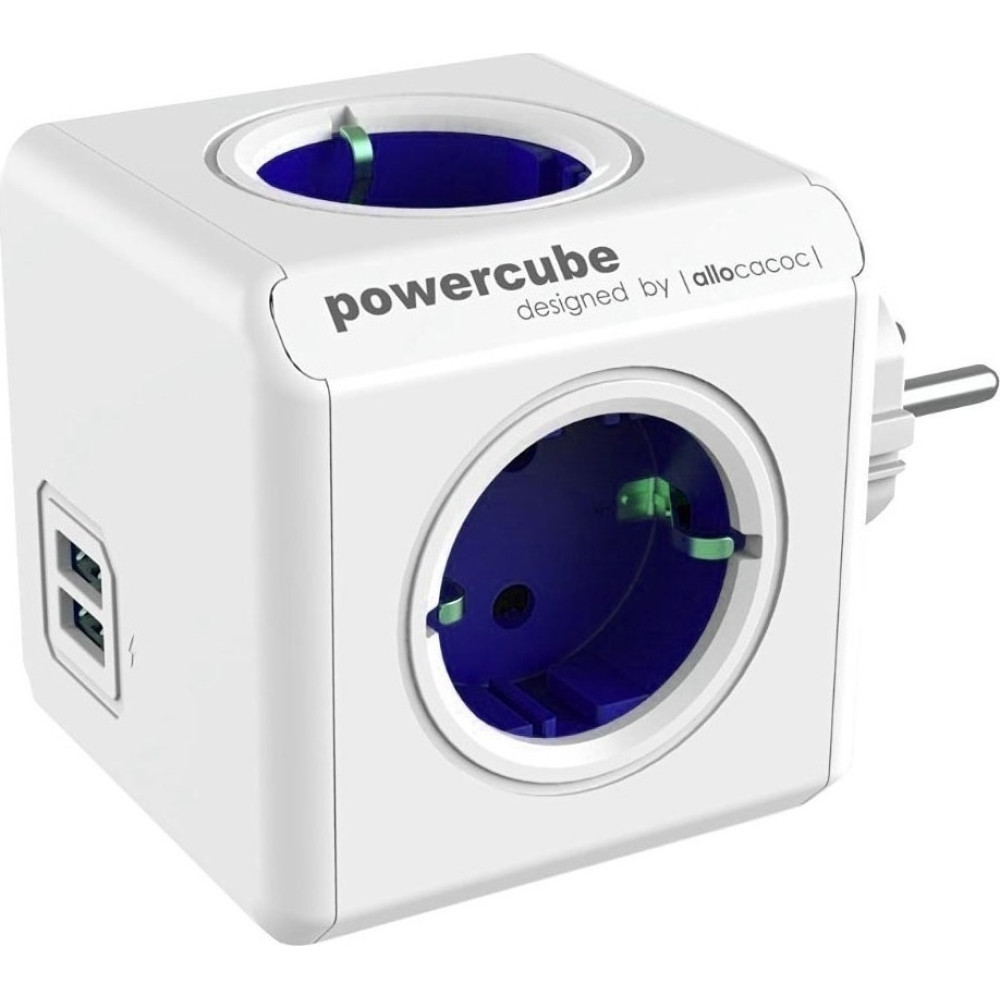 Allocacoc PowerCube Original USB - Πολύπριζο Με 4 Υποδοχές - 2 Θύρες USB - Blue - 2 Έτη Εγγύηση (1202BL/DEOUPC)