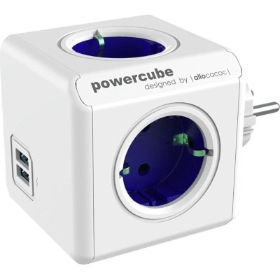 Allocacoc PowerCube Original USB - Πολύπριζο Με 4 Υποδοχές - 2 Θύρες USB - Blue - 2 Έτη Εγγύηση (1202BL/DEOUPC)