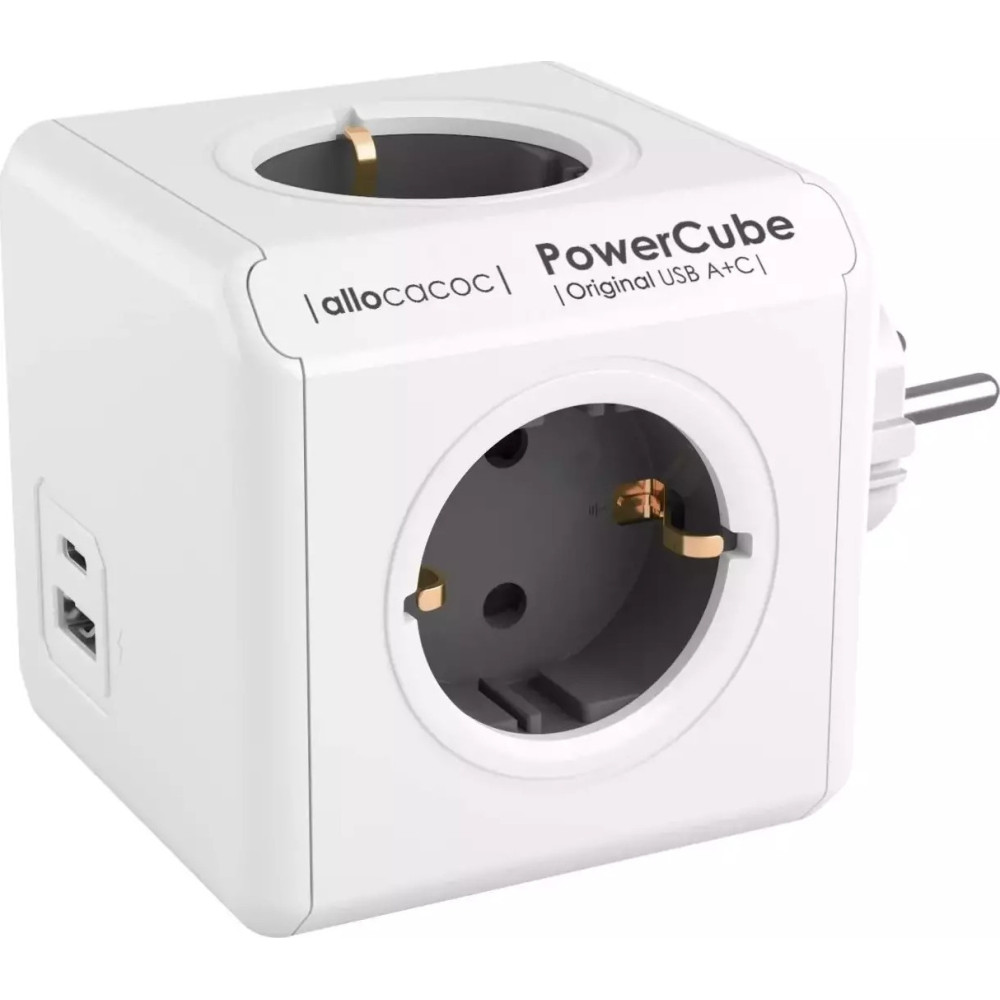 Allocacoc PowerCube Original USB A + C - Πολύπριζο Με 4 Υποδοχές & 1x USB-A / 1x Type-C - Grey - 2 Έτη Εγγύηση (10432/DEOUAC)