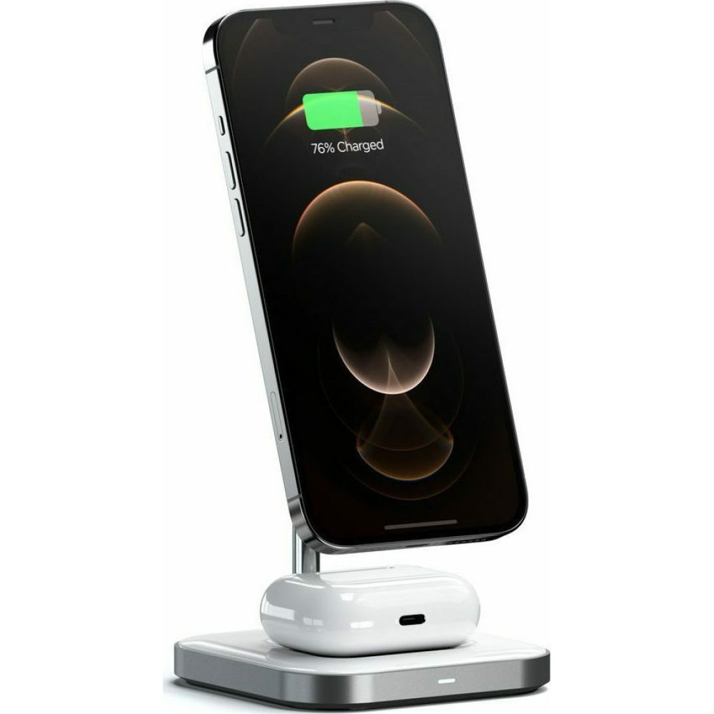 Satechi 2 in 1 Magnetic Wireless Charging Stand - Μαγνητική Βάση Φόρτισης για τα iPhone 16 / 15 / 14 / 13 / 12 & Airpods - Space Grey (ST-WMCS2M)