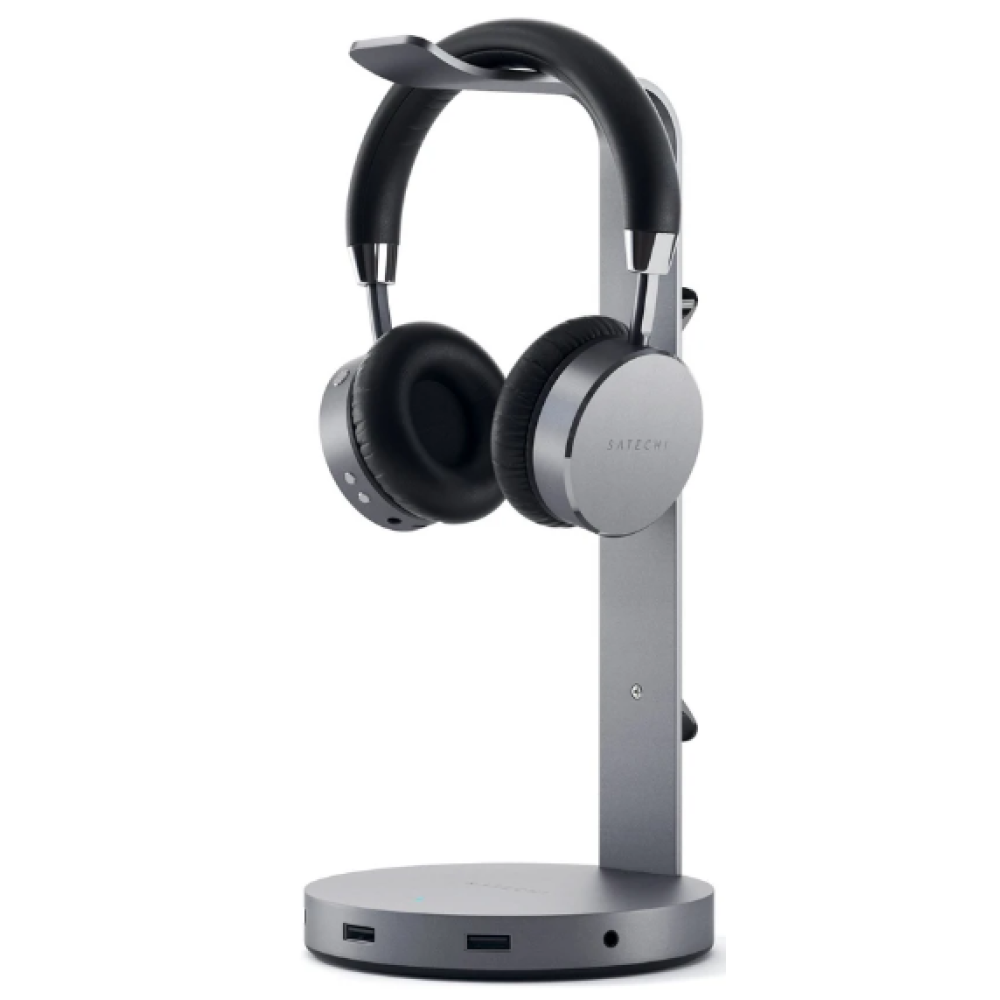Satechi Aluminum USB Headphone Stand - Βάση για Ακουστικά Κεφαλής με Θύρες 3 x USB-A / 1 x Type-C / 1 x 3.5mm Jack - Space Gray (ST-UCHSHM)