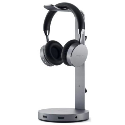 Satechi Aluminum USB Headphone Stand - Βάση για Ακουστικά Κεφαλής με Θύρες 3 x USB-A / 1 x Type-C / 1 x 3.5mm Jack - Space Gray (ST-UCHSHM)