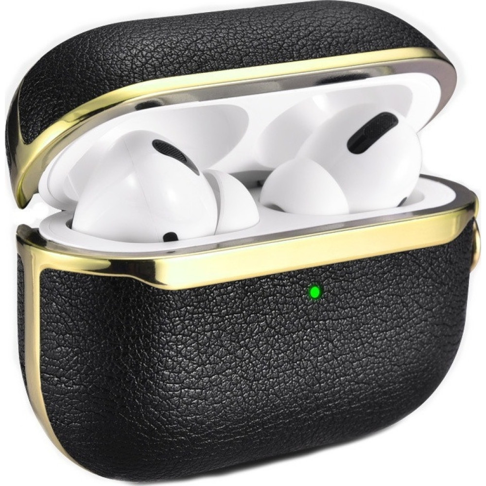iCarer Electroplating PU Leather Θήκη για Apple AirPods Pro 1st Gen - Black / Gold (IAP054-BK)