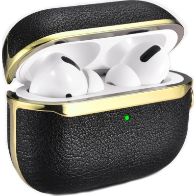 iCarer Electroplating PU Leather Θήκη για Apple AirPods Pro 1st Gen - Black / Gold (IAP054-BK)